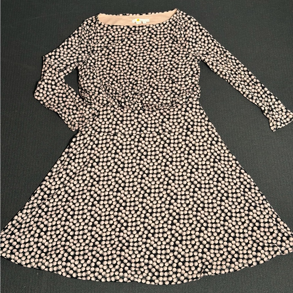 Boden Blouson Fit & Flare Dress Pink Polka Dot Midi Work Career US 4